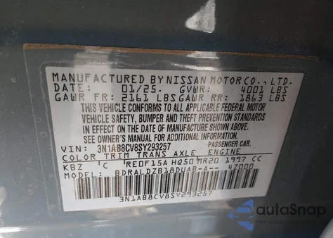 2025 Nissan Sentra Sv из США, поврежденный, VIN 3N1AB8CV8SY293257